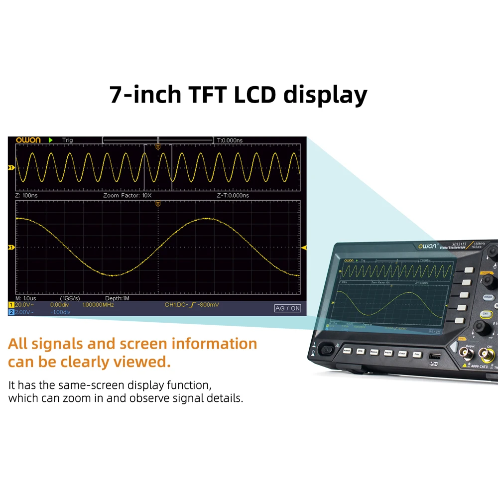 Owon SDS200 Series Professional Digital Oscilloscope 100-200MHZ Bandwidth 2 Channel 25MHz Arbitrary Waveform Signal Generator