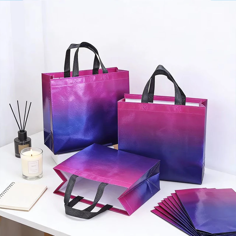 5 gradient color handheld gift bags and shopping bags, sturdy and durable, suitable for daily, holiday, and school carrying use