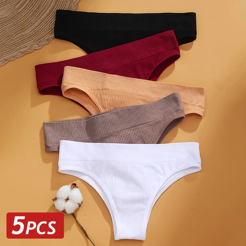 5PCS/Set Women Seamless Panties Female Ribbed Brazilian Panties Sexy Low Rise Lingerie Ladies Solid Color Underpant High Elastic