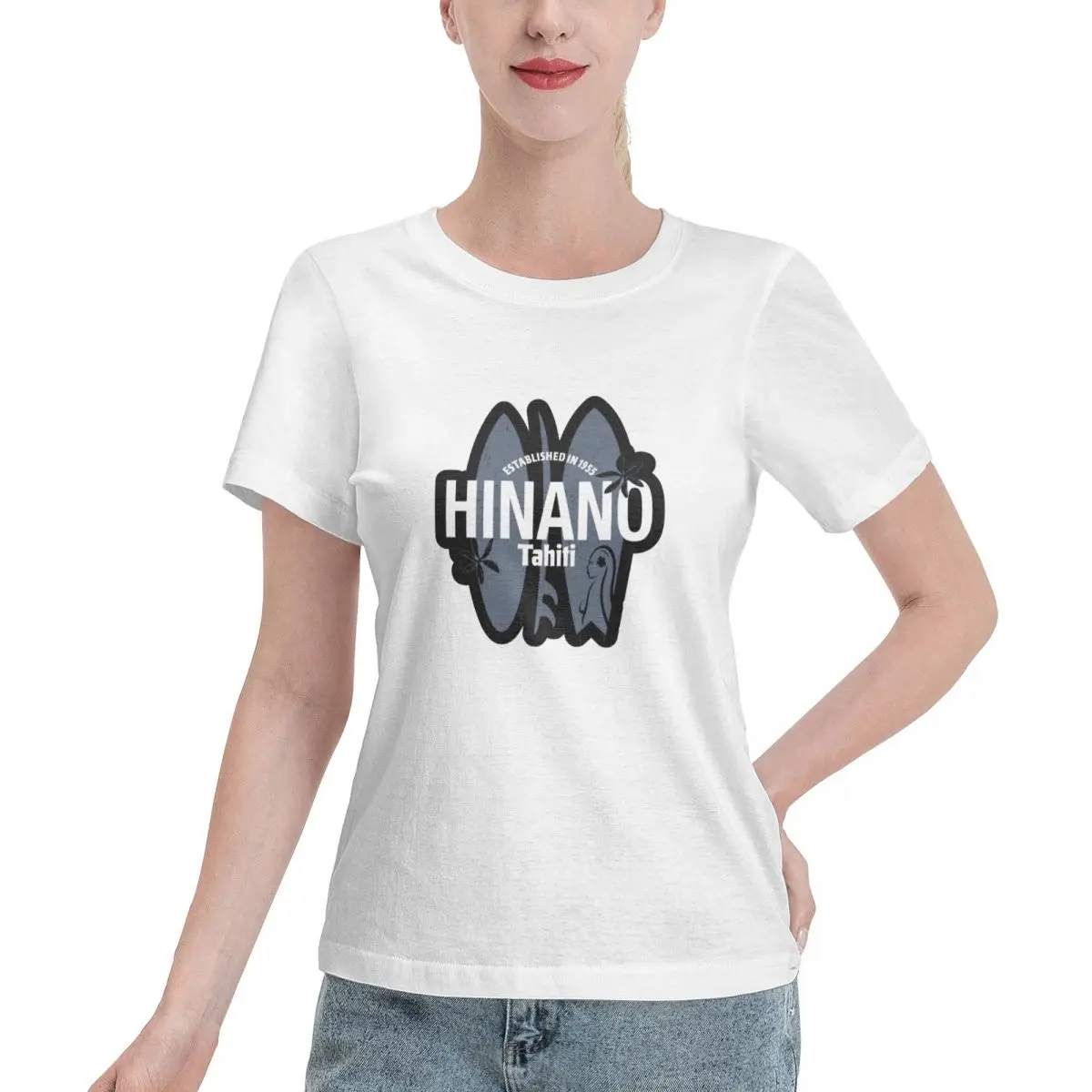 Established In 1955 Hinano Tahiti T-shirt Female Women Girl Cotton Short Sleeve O-Neck Tee-Shirts Tops