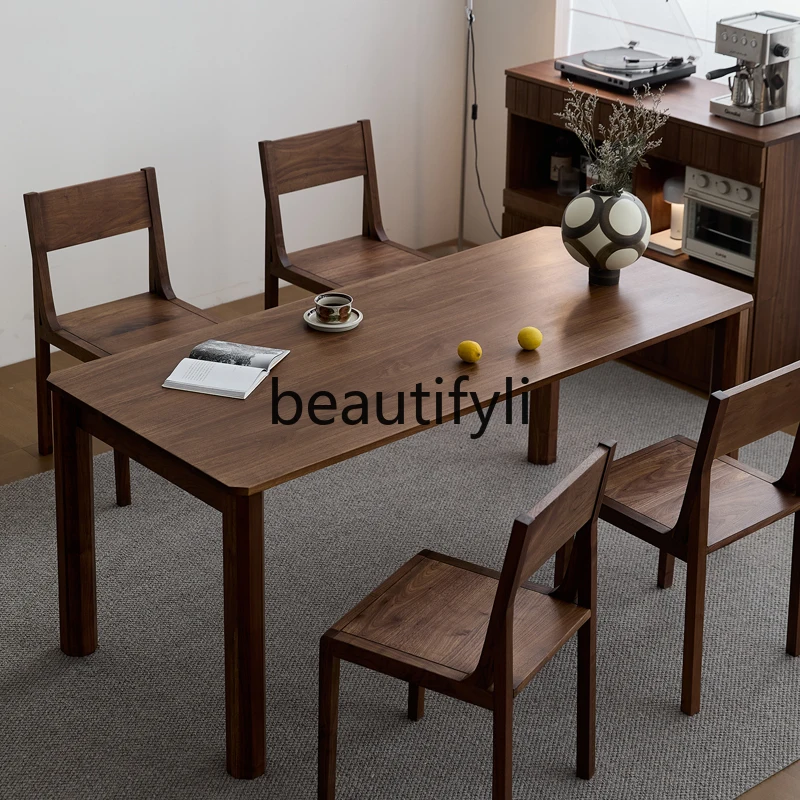 طاولة طعام من الخشب الصلب من خشب الجوز الأسود، وأثاث من الخشب الصلب بتصميم بسيط، ومكتب مكتب