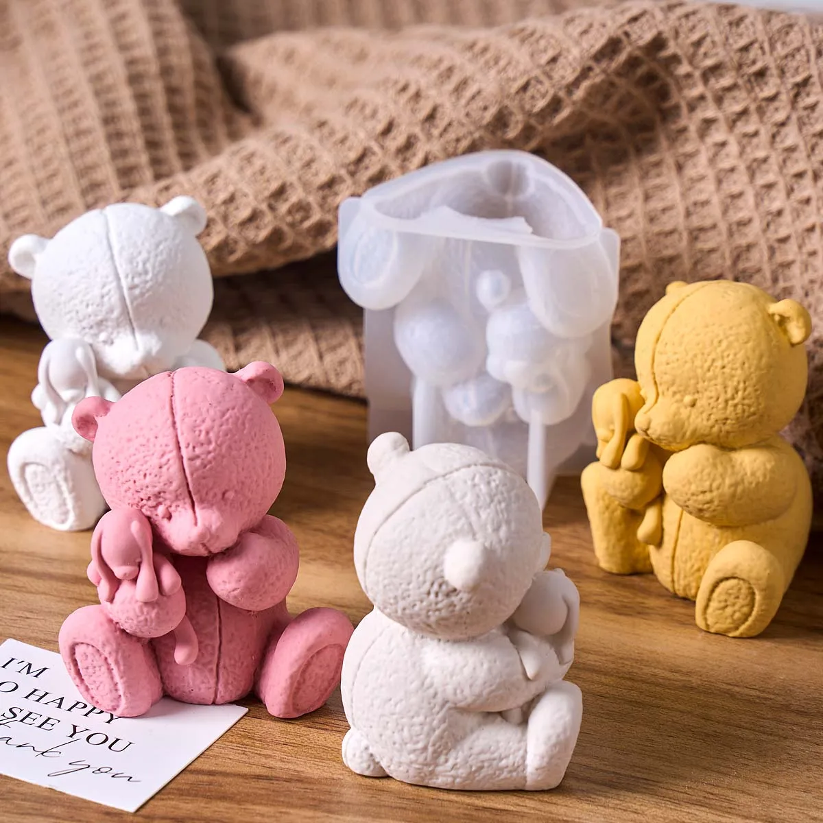 Cute 3D Teddy Bear with Rabbit Silicone Mold Resin Candle Soap Plaster Casting Mould DIY Handmade Desktop Ornament Home Decor