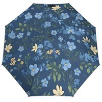 8-Rib 3 Fold Auto Umbrella UV Protection Sun Beautiful Blue Flower Umbrella Floral Print Summer Folding Lightweight Umbrellas