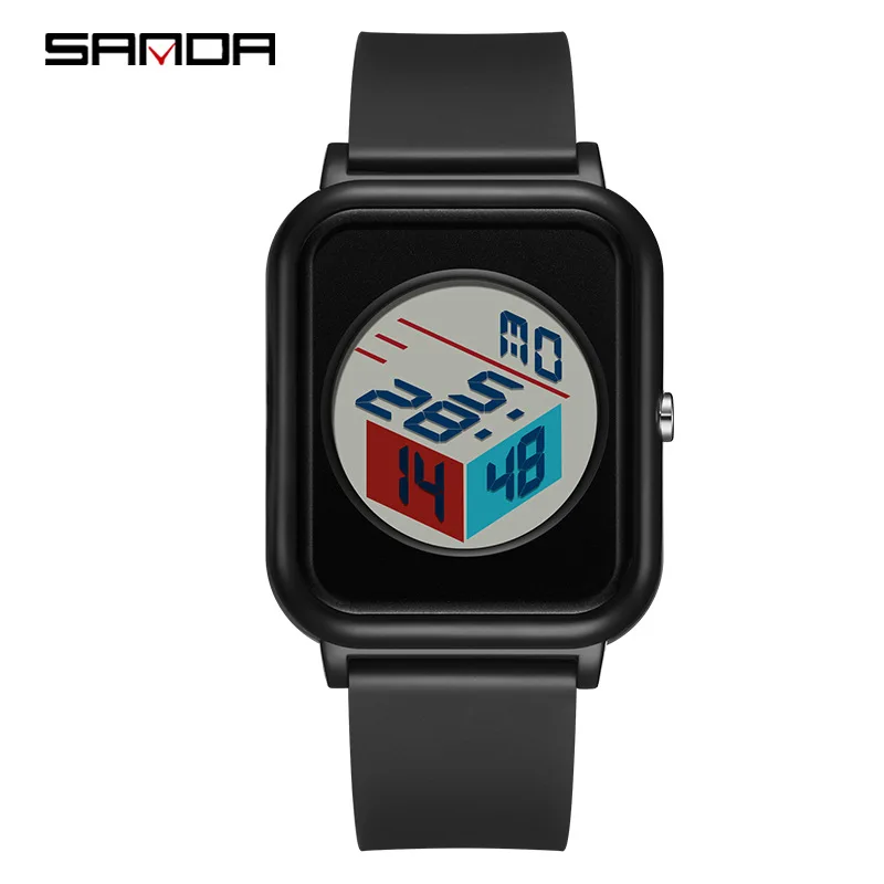 Fashion Sanda Top Brand 6134 Creative 3d Dial Watch Male And Female Student Electronic Square Waterproof Multifunctional Watches