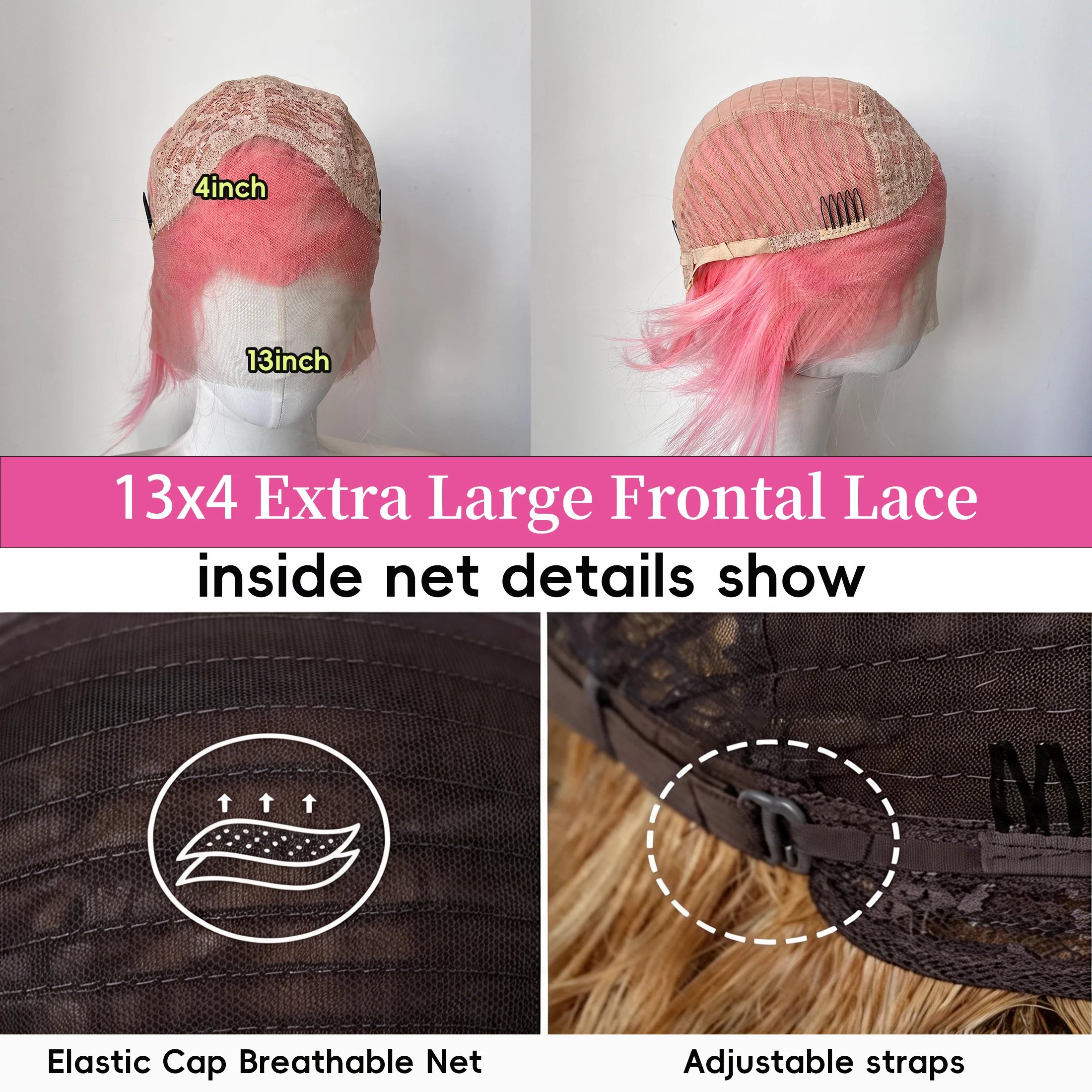 10 Inch Pink Bob Wig 13x4 Lace Front Glueless Synthetic Short Wavy Wig Natural Hairline for Women Men Cosplay Festival Party