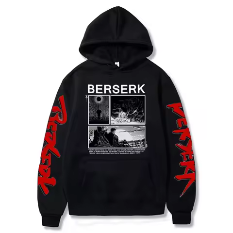 Berserk Guts Japanese Anime Hoodies Funny Black Manga Harajuku Streetwear Winter Oversized Uniusex Long Sleeve Men's Hoodie Tops