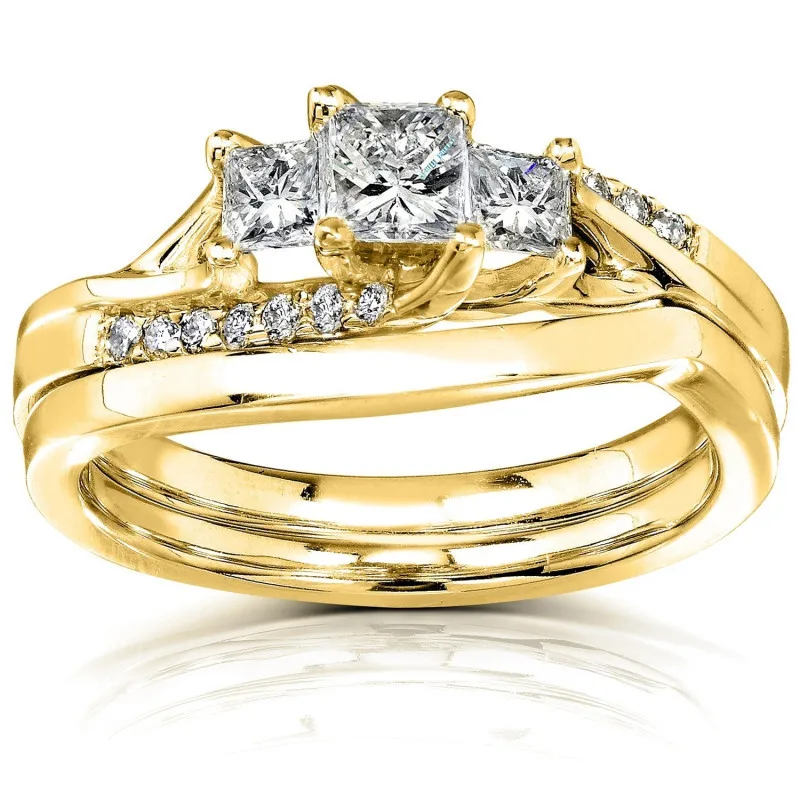 

Luxury Gold Color Inlaid with White Stone Rings Set Square Exquisite Party Engagement Wedding Rings for Women Jewelry