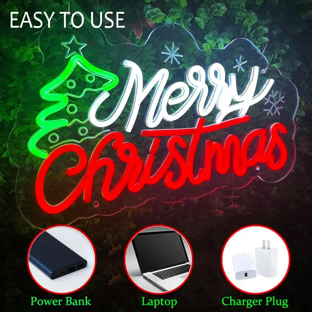 Merry Christmas LED Neon Sign Christmas Tree USB Neon Light Winter Holiday Home Window Fireplace Wall Decor Xmas Party Gift