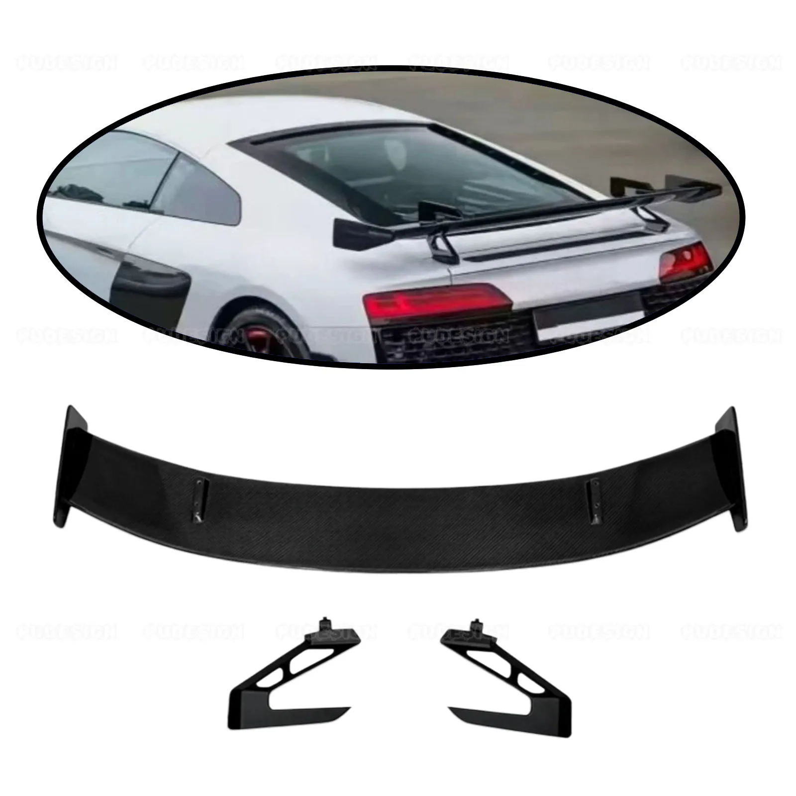 Dry Carbon Fiber Rear High Wing Spoilers For 2019-2024 Audi R8 gGT Style High Kick Wing Lip