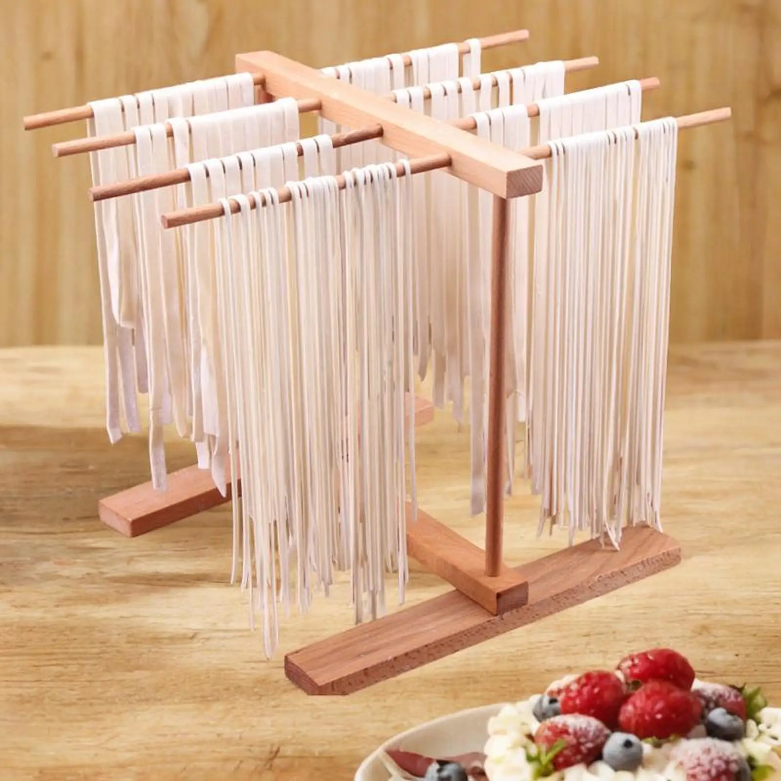 Wooden Pasta Drying Stand with 8 Drying Rods Homemade Easy to Intall Spaghetti Holder Stand Noodles Hanging Stander for Home