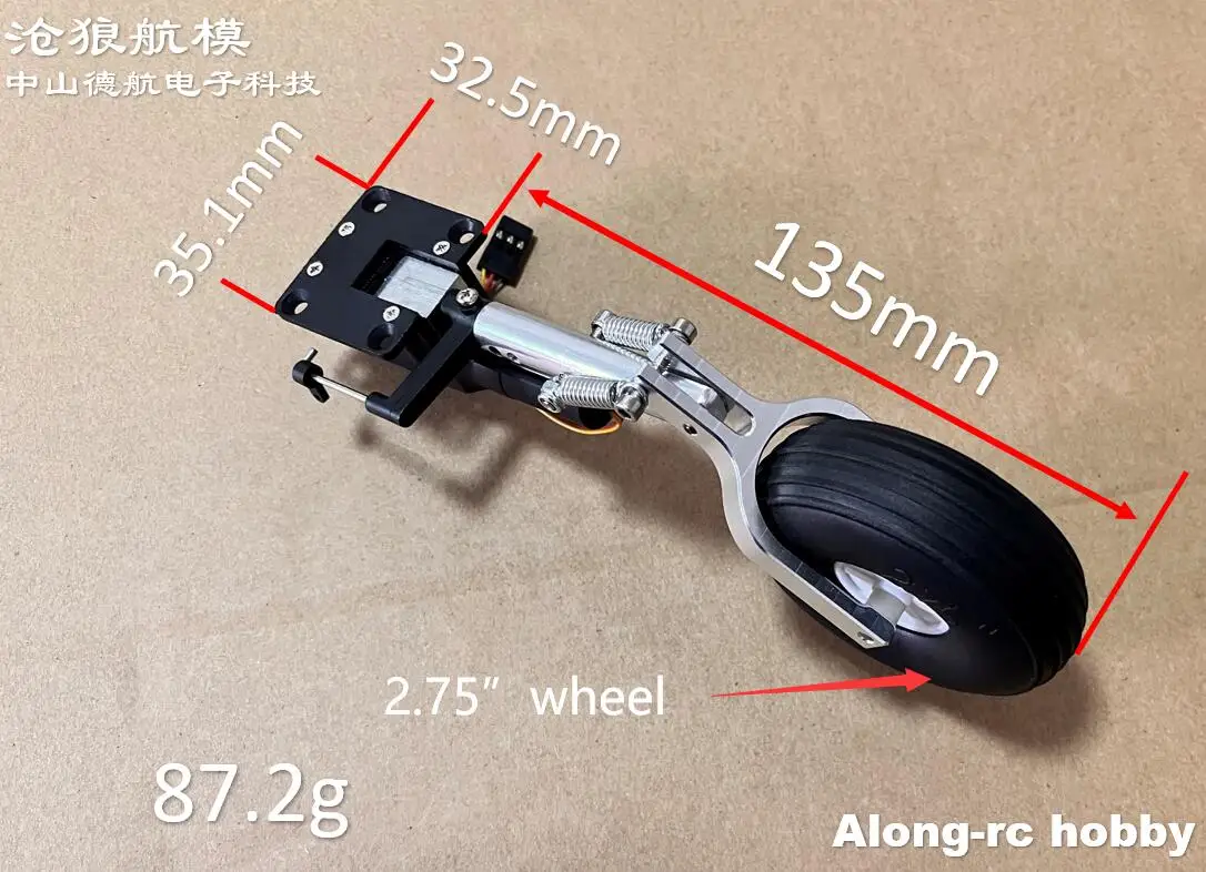 RC Airplane Part 140mm Nose Retractable Double Spring Kneeling Landing Gear 2.75 Inch Wheel for 3-6kg Aircraft Plane DIY Models