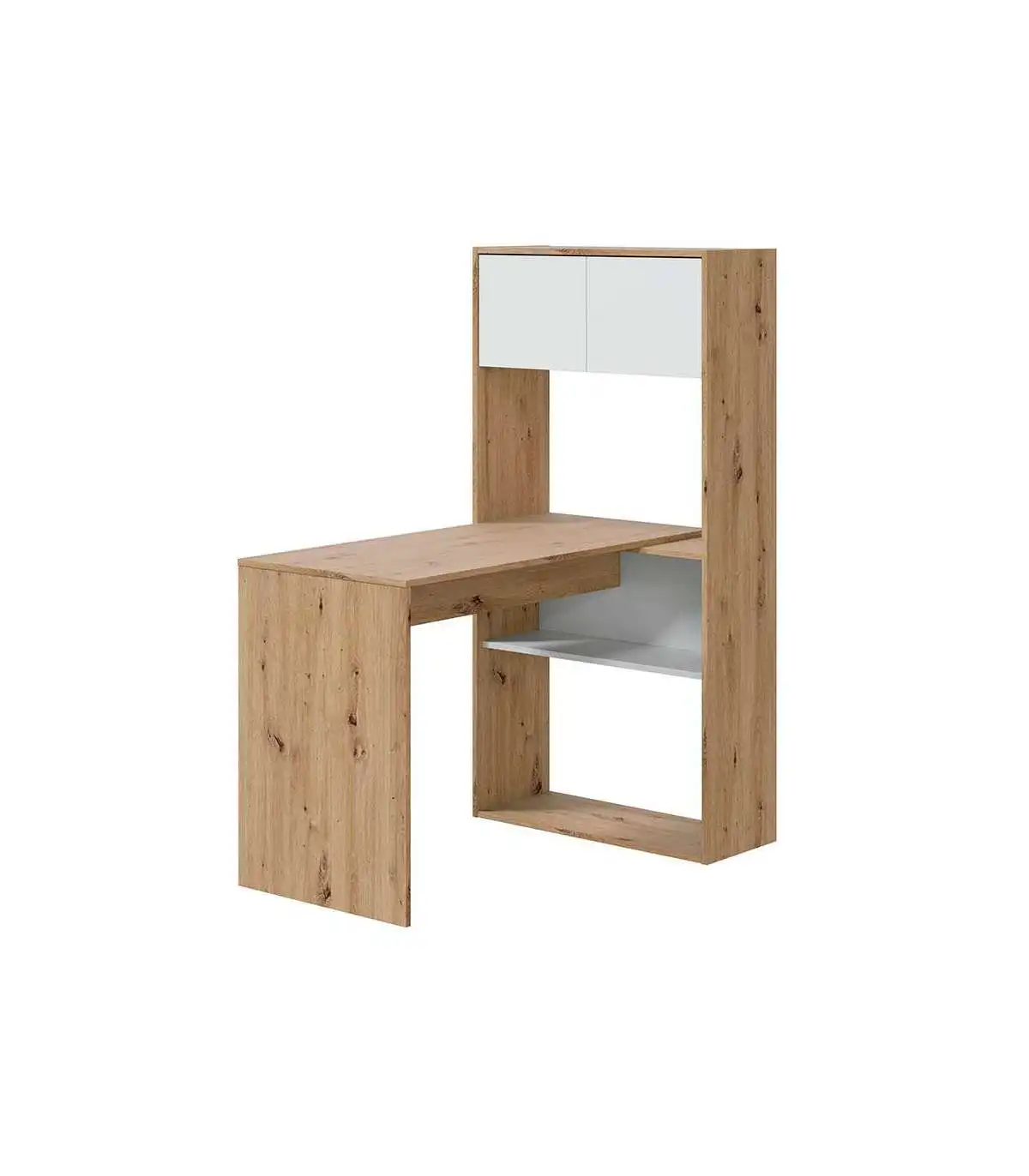 Desk with reversible gem shelf in artik White and nordi Oak 140 cm (high) x 108 cm (wide) x 70 cm (prof.)