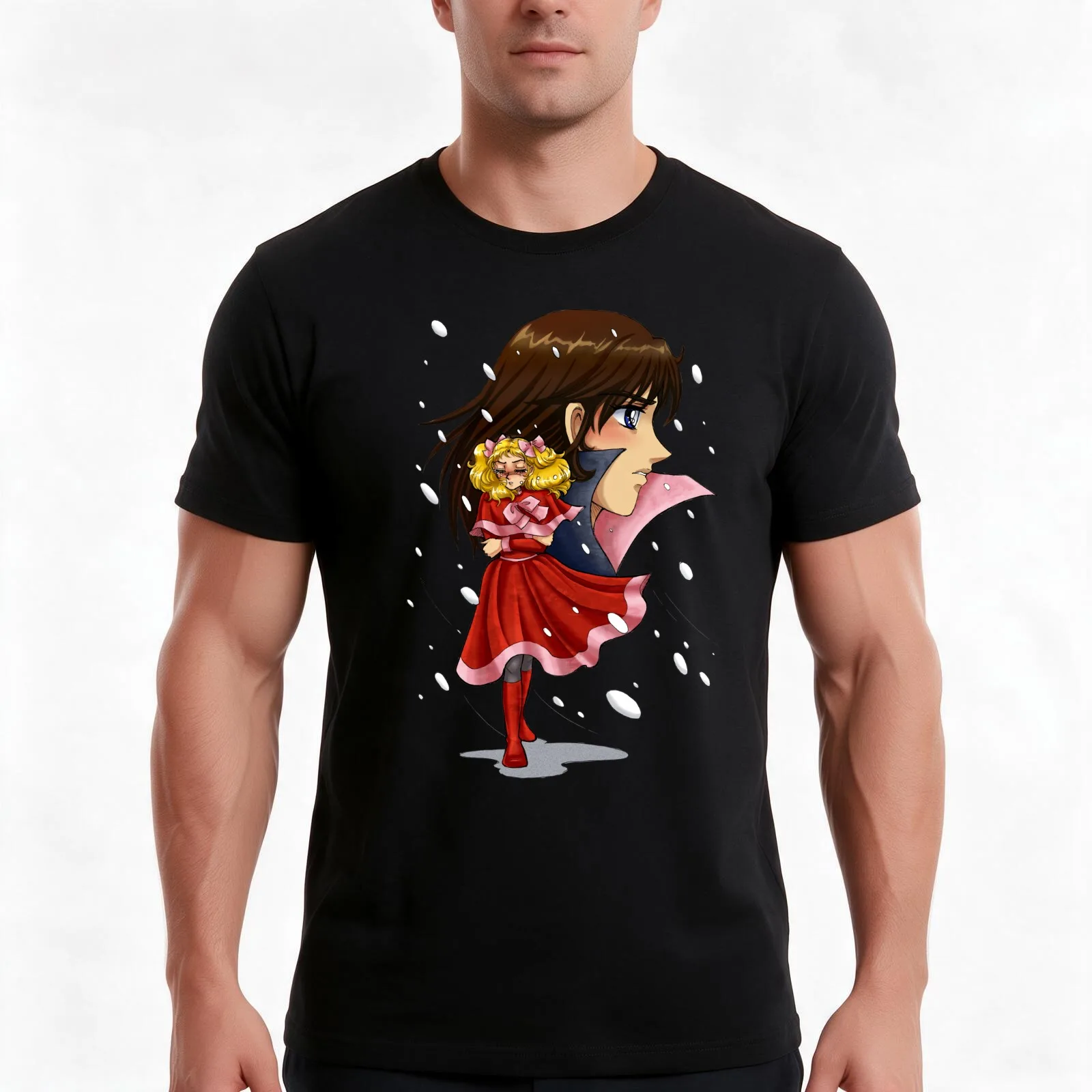 Candy-Candy Terry Snow T-Shirt Summer Casual Cotton Tee Oversized Streetwear Tops Vintage Graphic Print Unisex Men Women