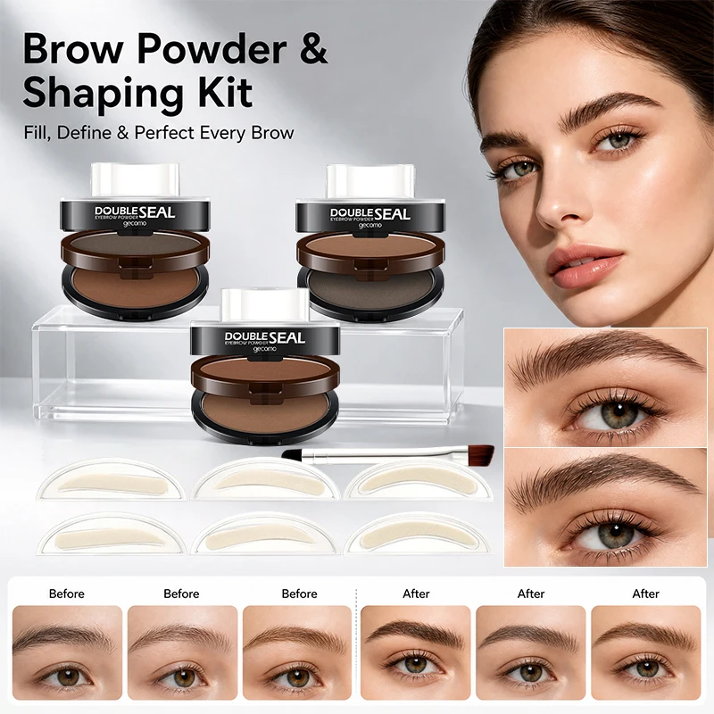 Eyebrow Stamp Double Seal Powder Kit Natural Brow Shaping Stencil Waterproof Long Lasting Brow Enhancer Makeup Tool for Women