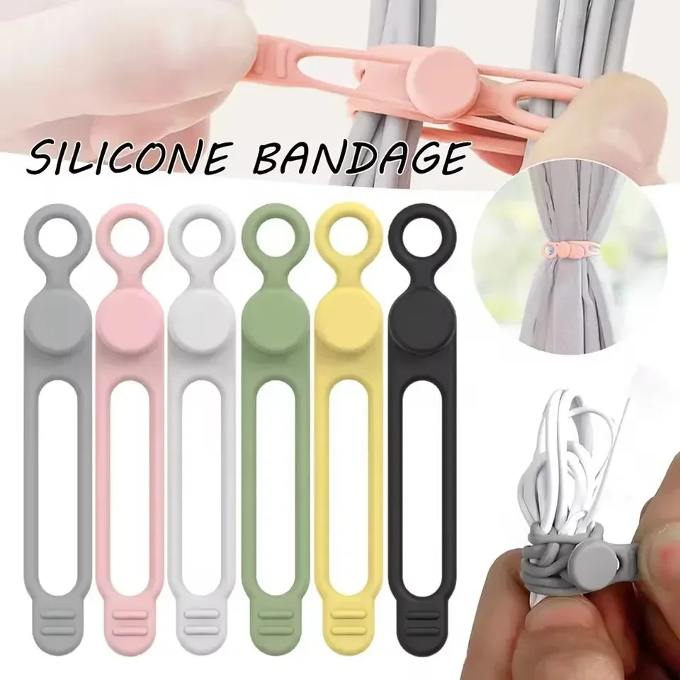 5PCS Silicone Cable Ties Set Elastic Reusable Cord Organizer Multi-function Wire Clip Bandage Cable Wire Storage Harness Strap