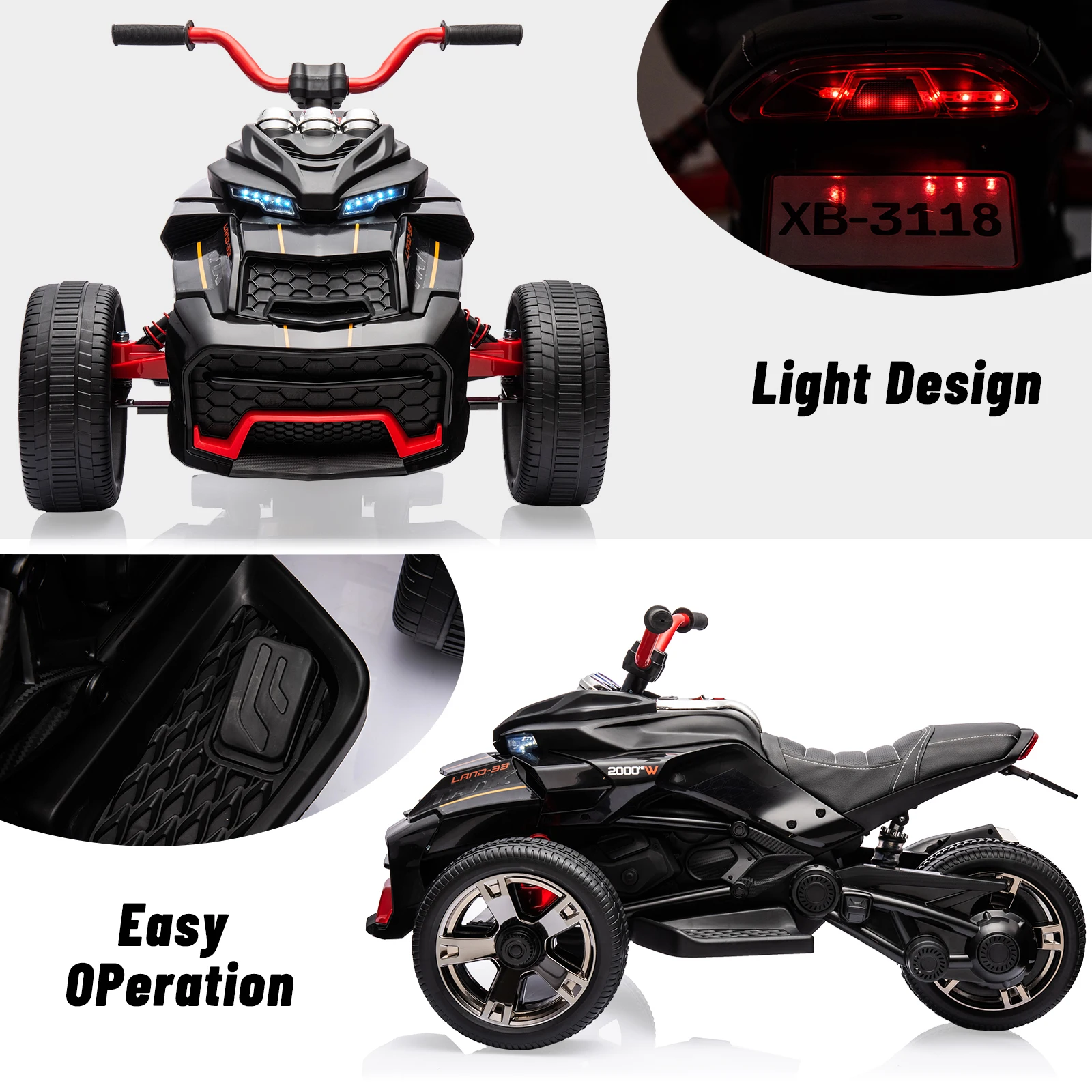 12V Kids Ride-On ATV Motorcycle – 3-Wheeler Electric Toy Vehicle with LED Lights, Music, Horn, USB & Treaded Tires 5