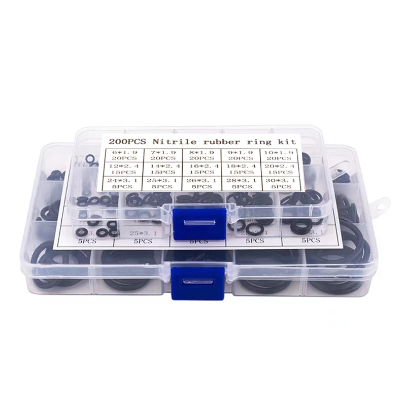 175-225pcs Rubber O-ring Boxed For Faucet Hose Connector Seal Valve Water Proof Machine Oil Proof Washer Combo Set Accessories
