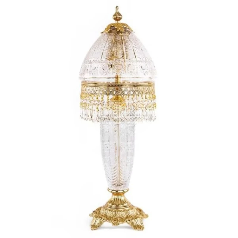 

Luxury antique brass crystal table lamp with dome lampshade elegant retro design