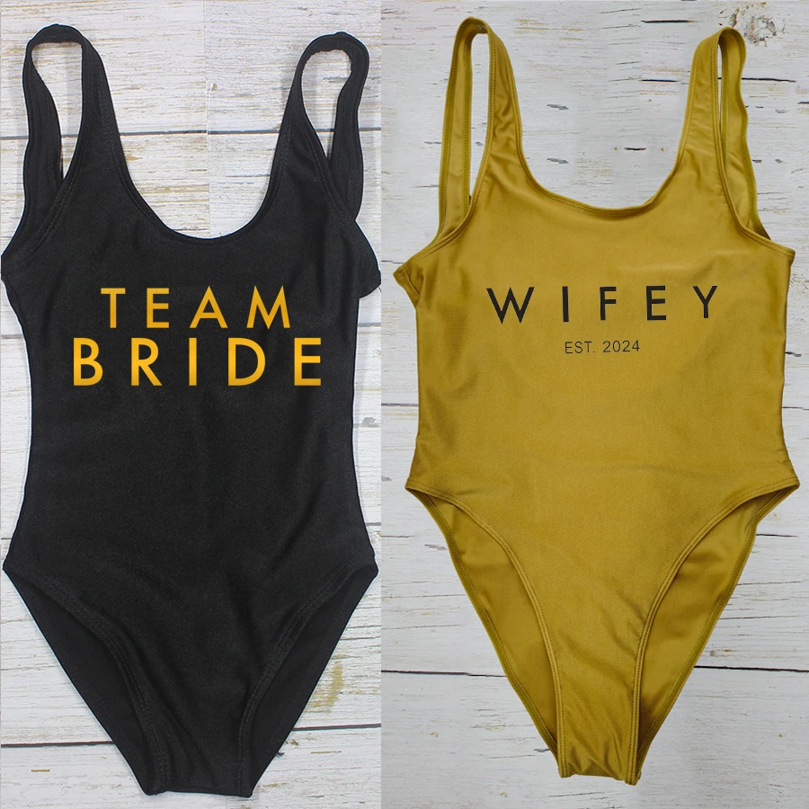 Wifey Est. 2024 Honeymoon S-3XL Team Bride One-Piece Swimsuit Women Swimwear Bachelorette Party Summer Beachwear Bathing Suit