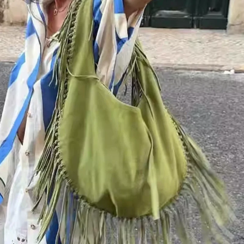 

Vintage Suede Hobos Women Shoulder Bags Bohemian Tassel Handbags Large Capacity Tote Bag Autumn and Winter Big Shopper Purses
