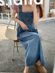 SML Women Loose Floram ricamo Denim Dress Ladies Vintage Denim Dress Female Spaghetti Strap Jeans Denim Dresses(78861