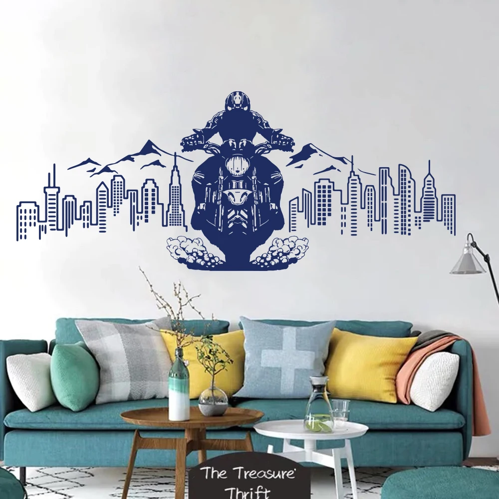 ملصق حائط للمغامرة للدراجات النارية من City Skyline لراكبي الدراجات الجبلية ورياضة المناظر الطبيعية الحضرية وغرفة نوم الأطفال
