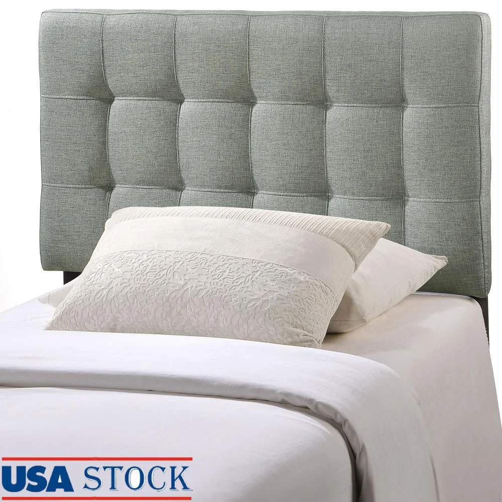 

Upholstered Twin Headboard Adjustable Height Tufted Design Gray Fabric Soft Linen Kids Guest Dorm Room Stylish Statement Piece