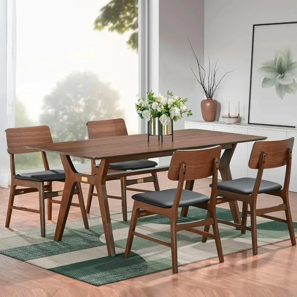 Dining Table for 4-8, Table Only, 71x35 Extra Large, Rectangular Shape, Walnut Veneer Top, Solid Wood Frame, Softly