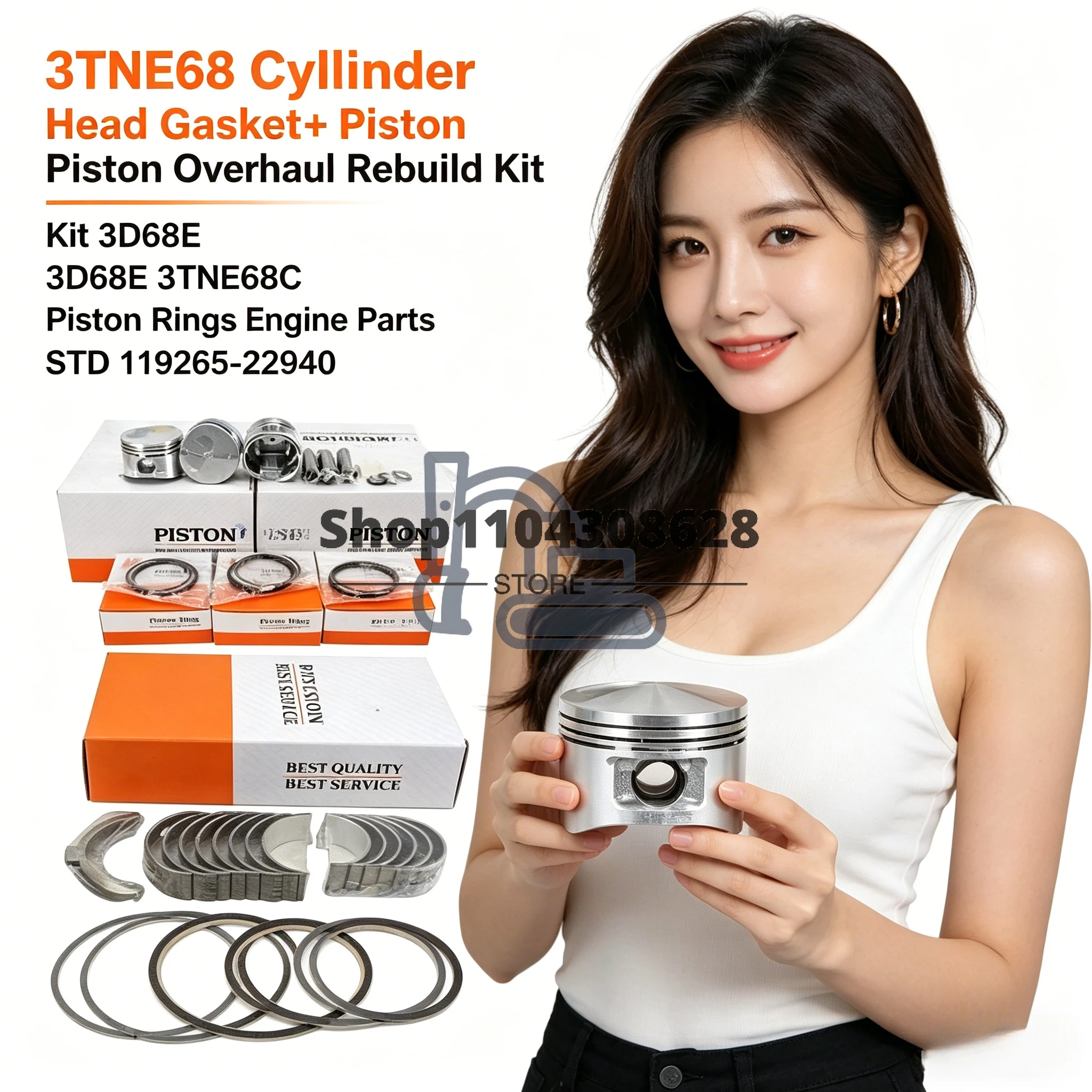 3TNE68 Cylinder Head Gasket+ Piston Overhaul Rebuild Kit 3D68E 3TNE68C Piston Rings Engine Parts STD 119265-22940