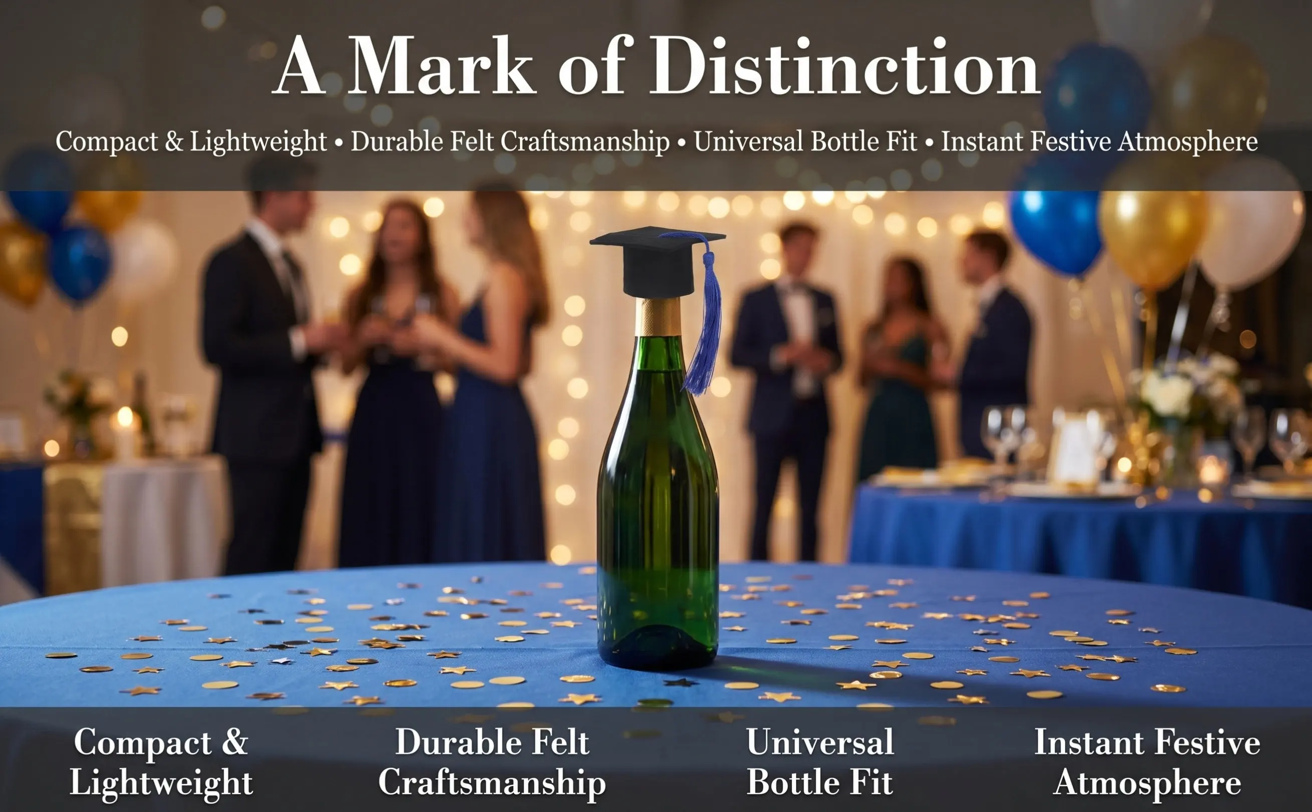 6Pcs Doctoral Cover Mini Graduation Cap Wine Bottle Decoration Festive Tassel Ornament for Holiday Party Romantic Atmosphere