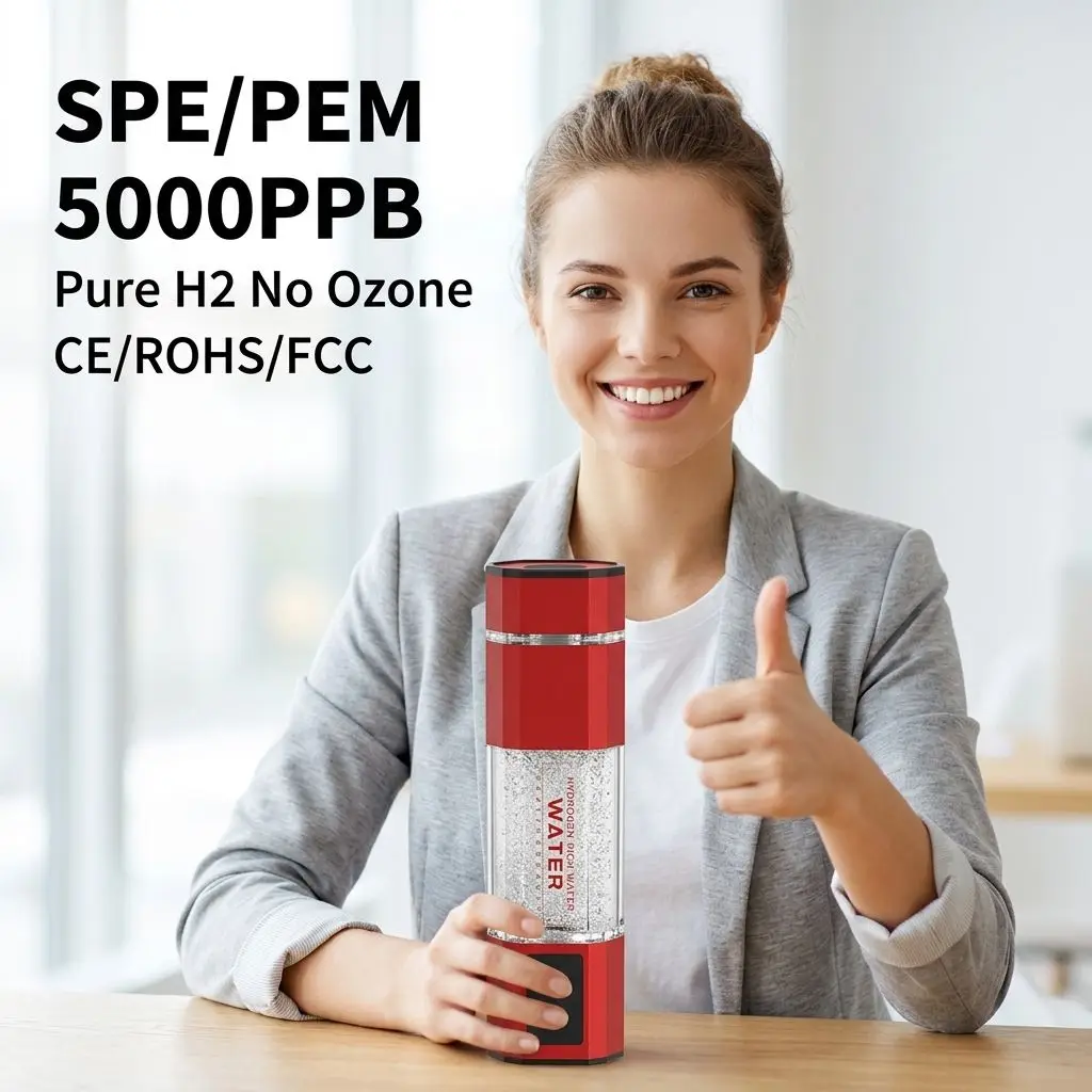 300ml Glass Hydrogen Water Bottle Generator, SPE PEM, 5000PPB High Concentration Portable Hydrogen Water Ionizer H2 Cup