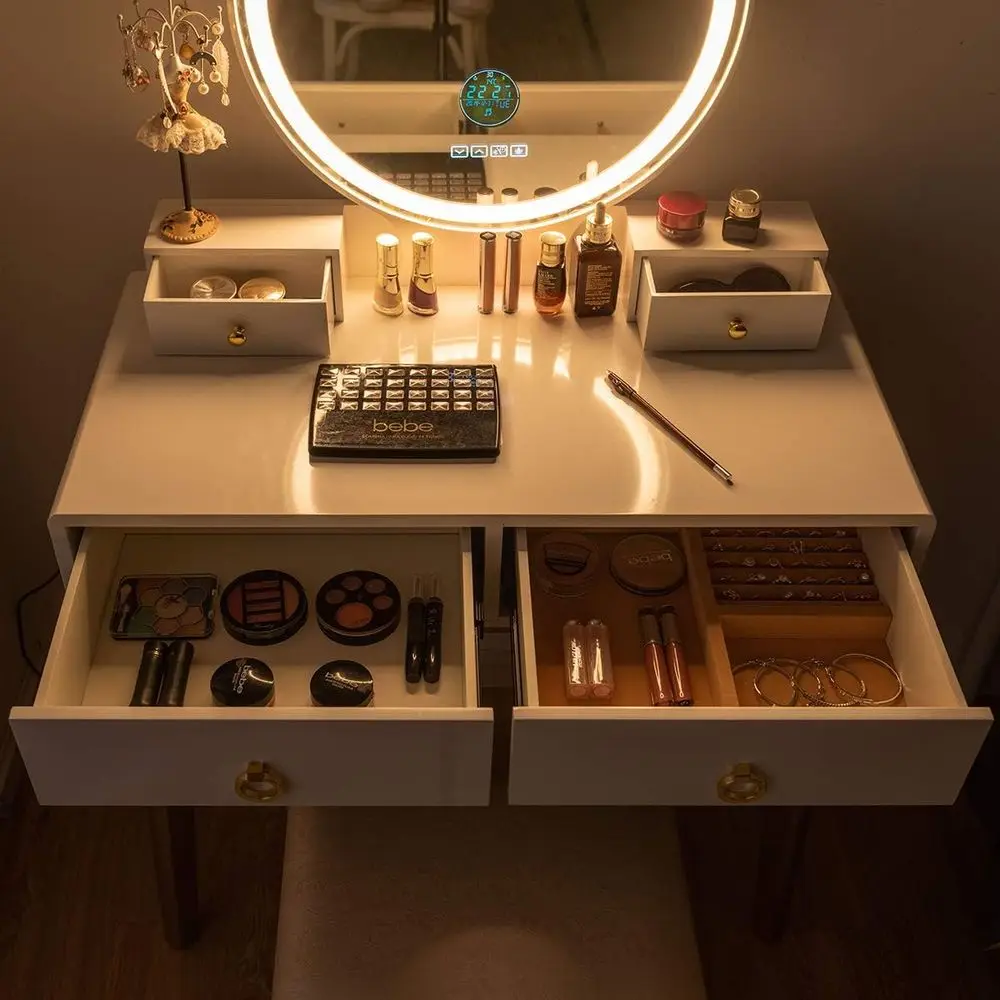 CHARMAID Vanity Set with Lighted Mirror, 3 Color Touch Sn Dimming Mirror with Display, 4 Ders with lry Organizer, Bedroom Makeup view 2