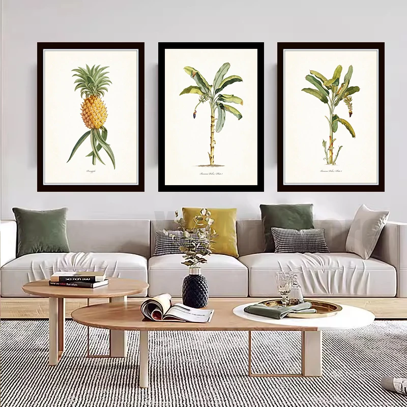خمر النباتية الاستوائية طباعة الأناناس ديكور الساحلية النباتية المشارك أشجار النخيل قماش لوحات لغرفة المعيشة هدايا المنزل #4