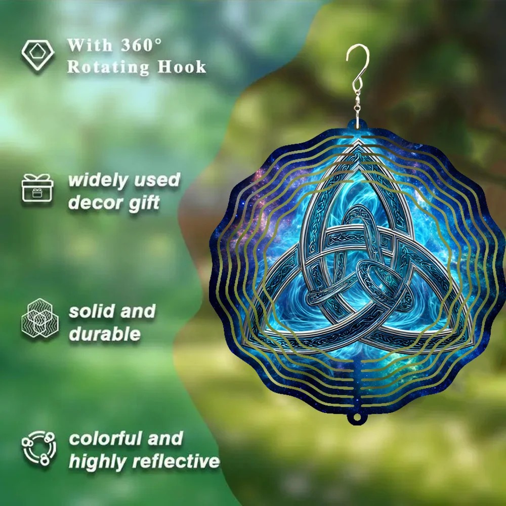 1 pièce : Magnifique carillon éolien rotatif 3D en métal imprimé avec un nœud celtique, offrant une rotation à 360°. °   Crochet à rotation infinie pour la décoration extérieure du jardin