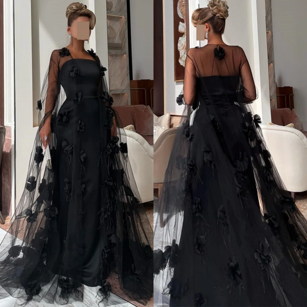 Customized Exquisite Tulle Evening Dress Delicate Flowers Shawl Prom Dresses Temperament Strapless Special Occasion Gowns