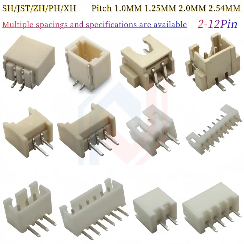 10Pcs SH/JST/ZH/PH/XH Pitch 1.0MM 1.25MM 2.0MM 2.54MM Male Pin Header Socket Dip/Right Angle SMD 2/3/4/5/6/6/7/8/9/10/12P Pin