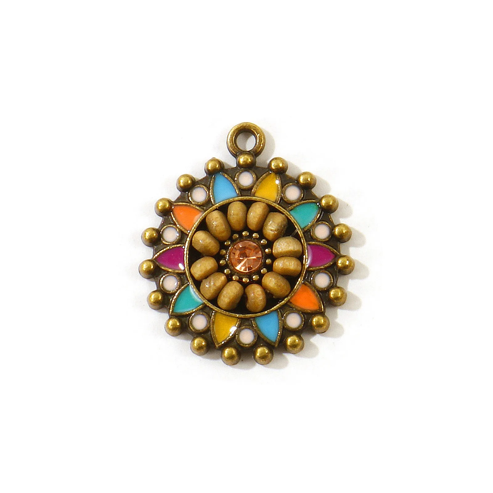 5 Stück Vintage Bohemia Charms, mehrfarbige Emaille-Anhänger aus Zinklegierung, rund, für Frauen, DIY-Halskette, Schmuck, Geschenkzubehör, 25 mm x 22 mm – Detail 3