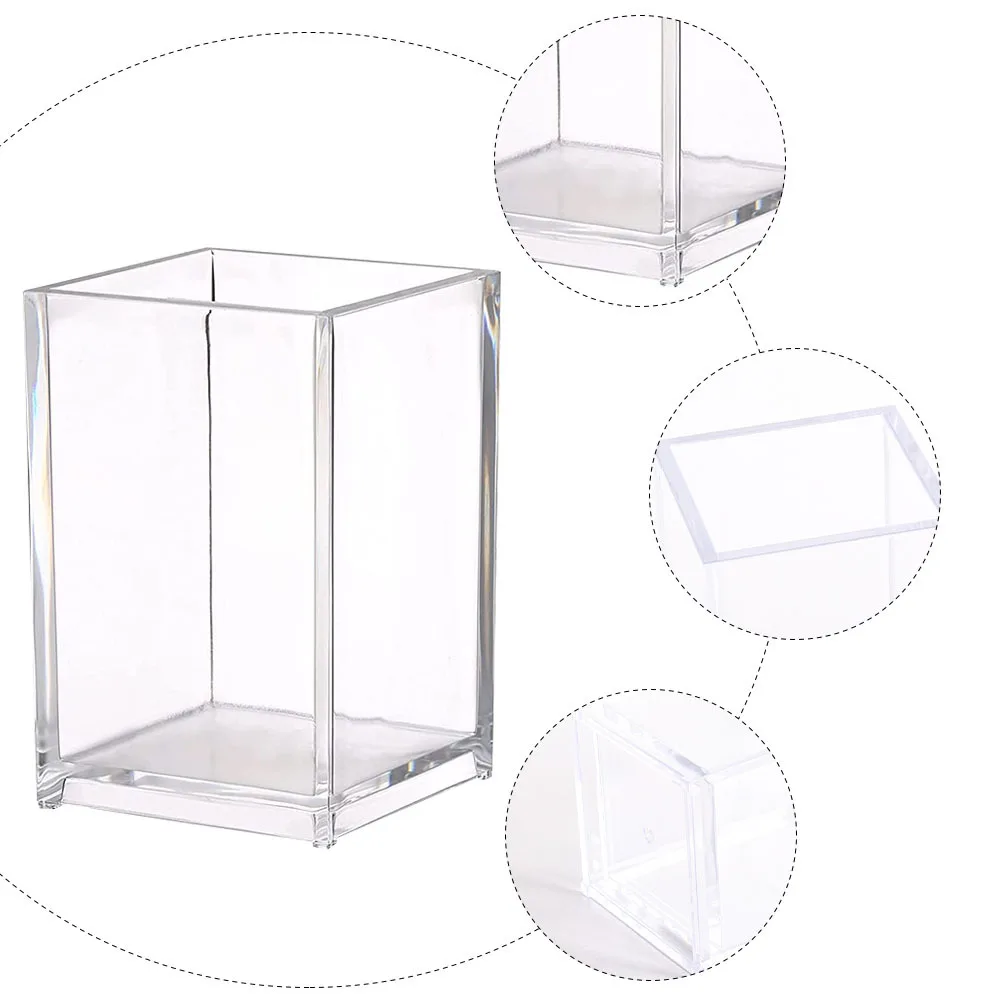 

Acrylic Storage Box 2pcs Clear Desk Organizer for Office Supplies Pens Makeup Brushes Stationery Holder PP Square Container