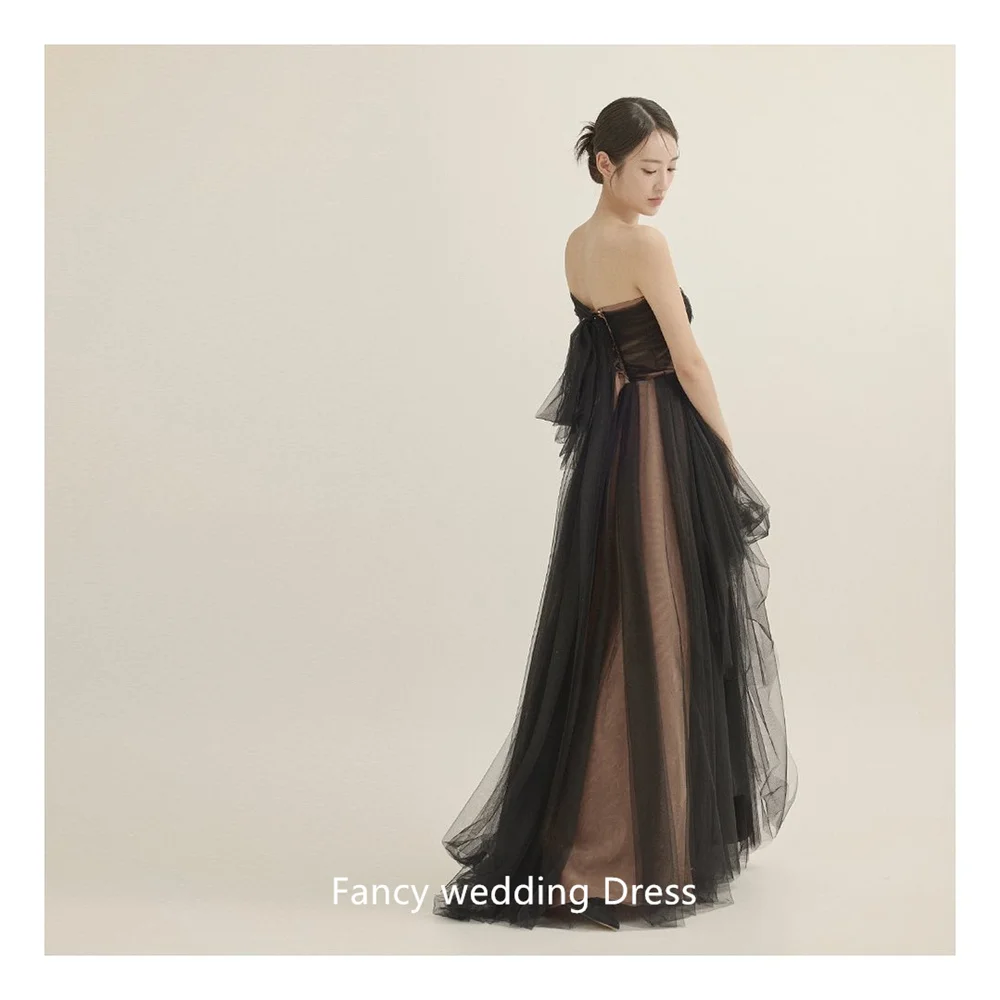 Fancy One Shoulder Fairy Black Evening Dresses Wedding Photo shoot Tulle Korea Party Formal Prom Gowns Corset Back customized