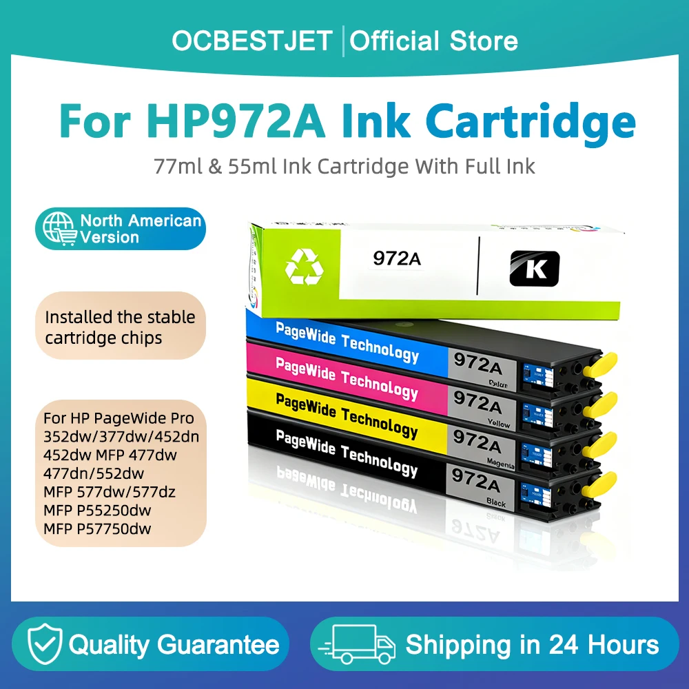 For HP 972 972A Compatible Ink Cartridge For Hp Pagewide Pro 452dn/dw 552Dw Mfp 477dw/dn 577dw/dz P55250Dw P57750Dw Printer