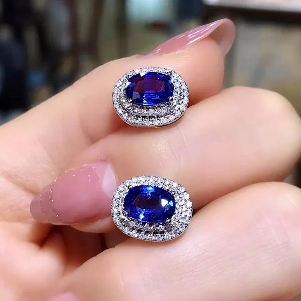 Temperament Vintage Blue Earrings for Women Luxury Cubic Zirconia Ear Piercing Stud Earrings Wedding Party New Jewelry