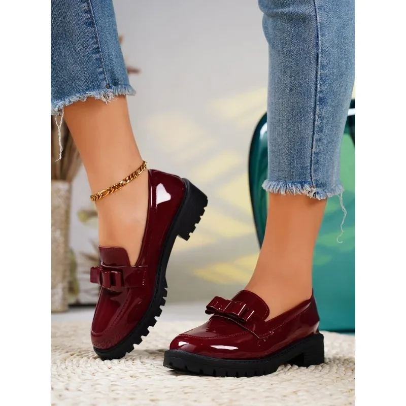 2024 Summer Women\'s New Fashion Round Head Retro Solid Color Loafers Daily Shopping Leisure Party Students Love High Heels