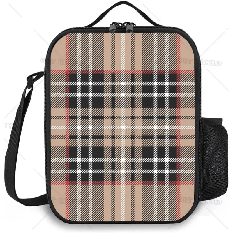 Borsa da pranzo isolata scozzese per donna/uomo scatola da pranzo riutilizzabile con cuori piccoli con tracolla regolabile per Picnic di lavoro