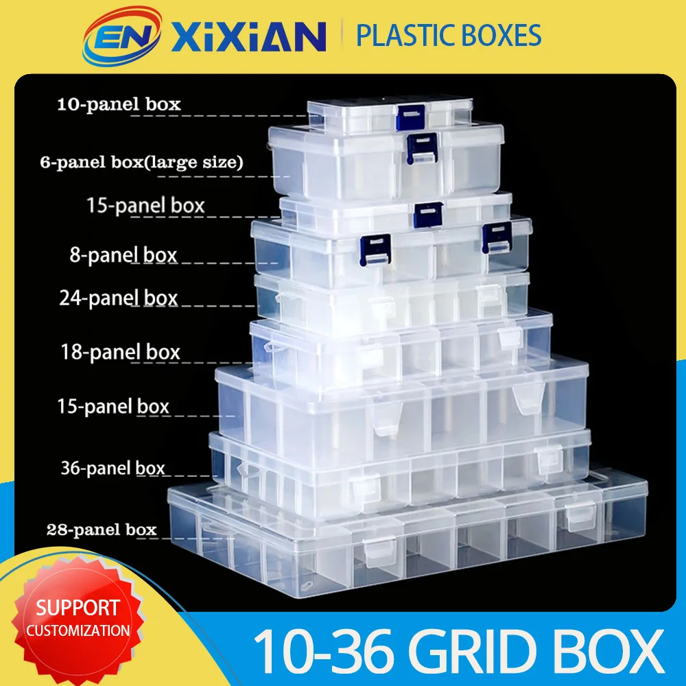 Plastic Box Case Container Transparent Plastic Storage Box Adjustable Compartment Jewelry Earring Bead Screw Holder Display Case