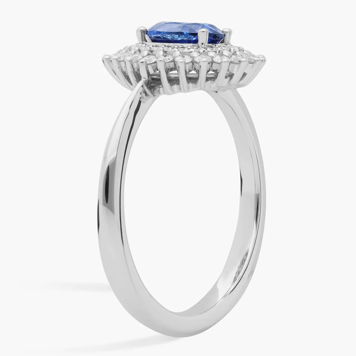 Oval Cut Lab Grown Sapphire Ring 9K/14K/18K Real Gold Ring Round Lab Diamond Double Halo Engagement Ring Wedding Ring For Women