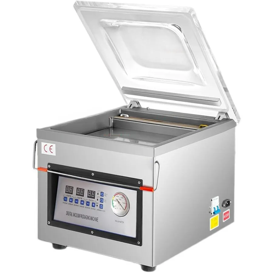 Professionelles Kammer-Vakuumiergerät, automatische Steuerung, 6,5 cm/h, 12-Zoll-Versiegelungsbreite, 320 W, Edelstahl, Lebensmittelverpackungsmaschine für