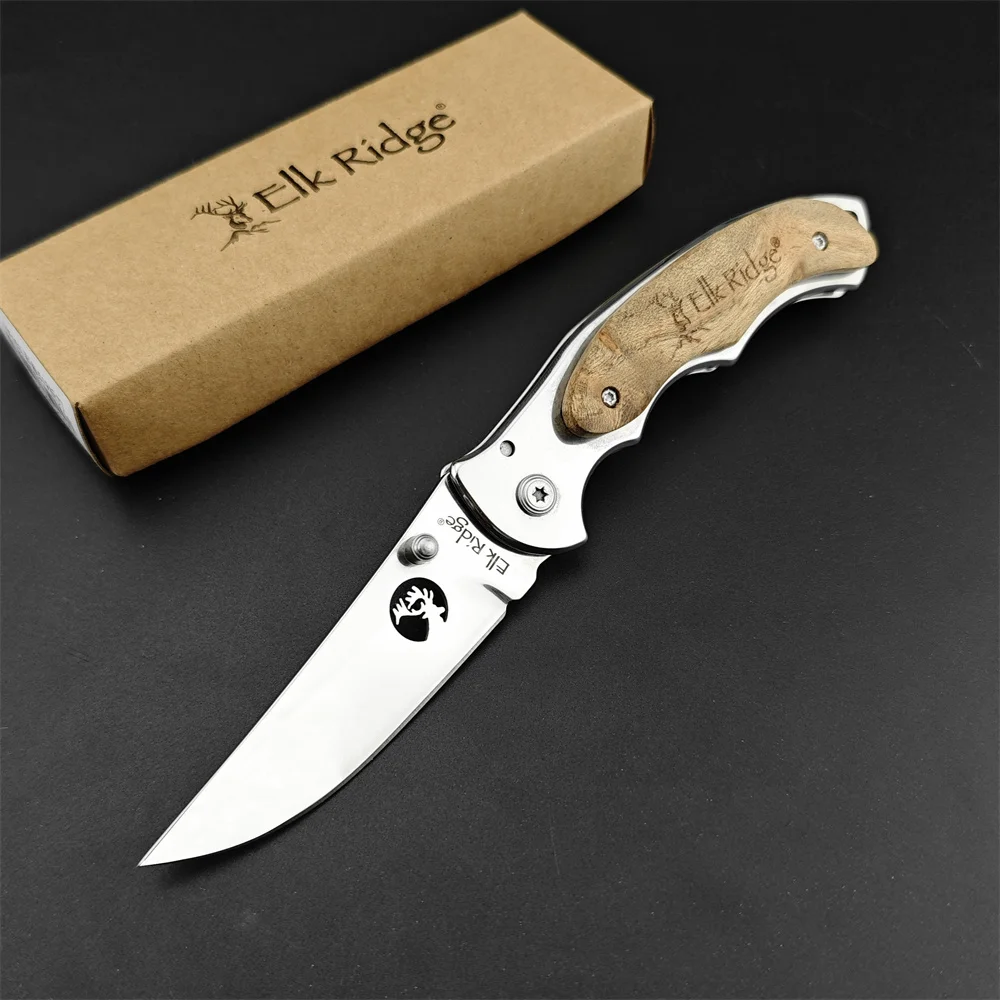 

Elk Ridge ER-519 Folding Knife 440C Blade Steel Inlaid White Shadow Wood Handle Camping Hunting Knives Tactical Pocket EDC Tools