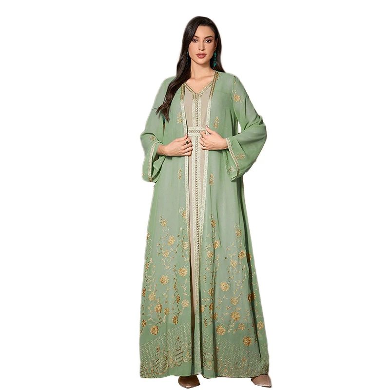 

2pcs Luxury Dubai Kimono Open Abaya Women Muslim 2 Pieces Dress Set Turkey Kaftan Eid Ramadan Djellaba Jalabiya Caftan Marocain