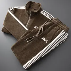 Men's New Warm Sports suit Men's Zipper Collar Cardigan Jacket Slim-fit Straight-leg Sports Pants Two-piece Set