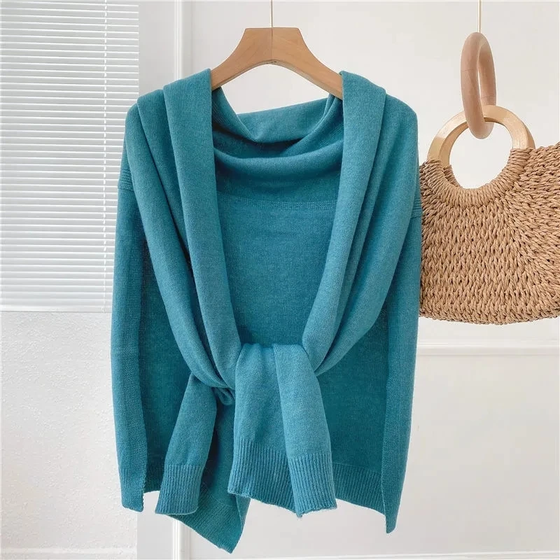 Knitted Shawl Women Autumn Winter Korean Solid Color Warm Scarf Casual Poncho Femme Irregular Fashion Tops